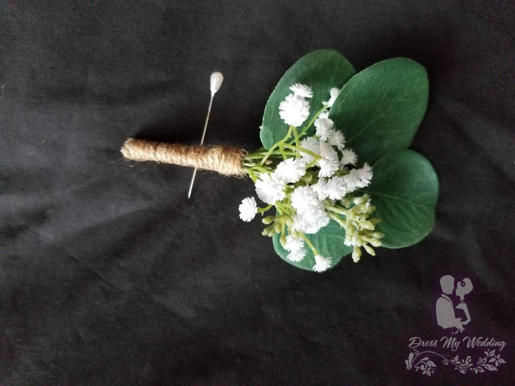 Dress My Wedding – Eucalyptus boutonniere, baby's breath, artificial  eucalyptus botton hole, faux flower boutonniere